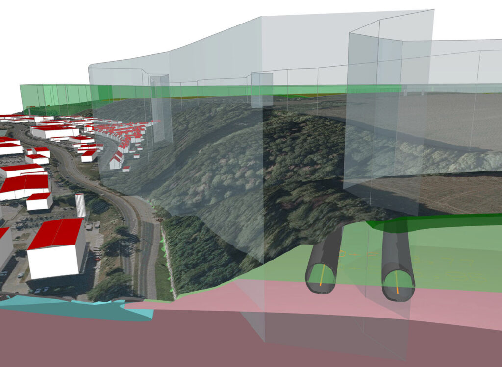 NBS Dresden-Prag Leitungsbau,Rohre unterirdisch 3D dargestellt